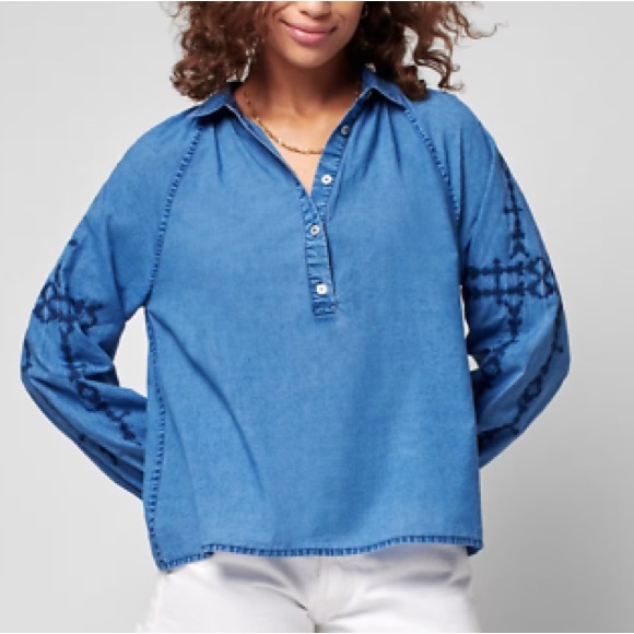 Faherty x Doug‎ Good Feather The Journey Top Chambray Embroidered- Size XS - Picture 1 of 8